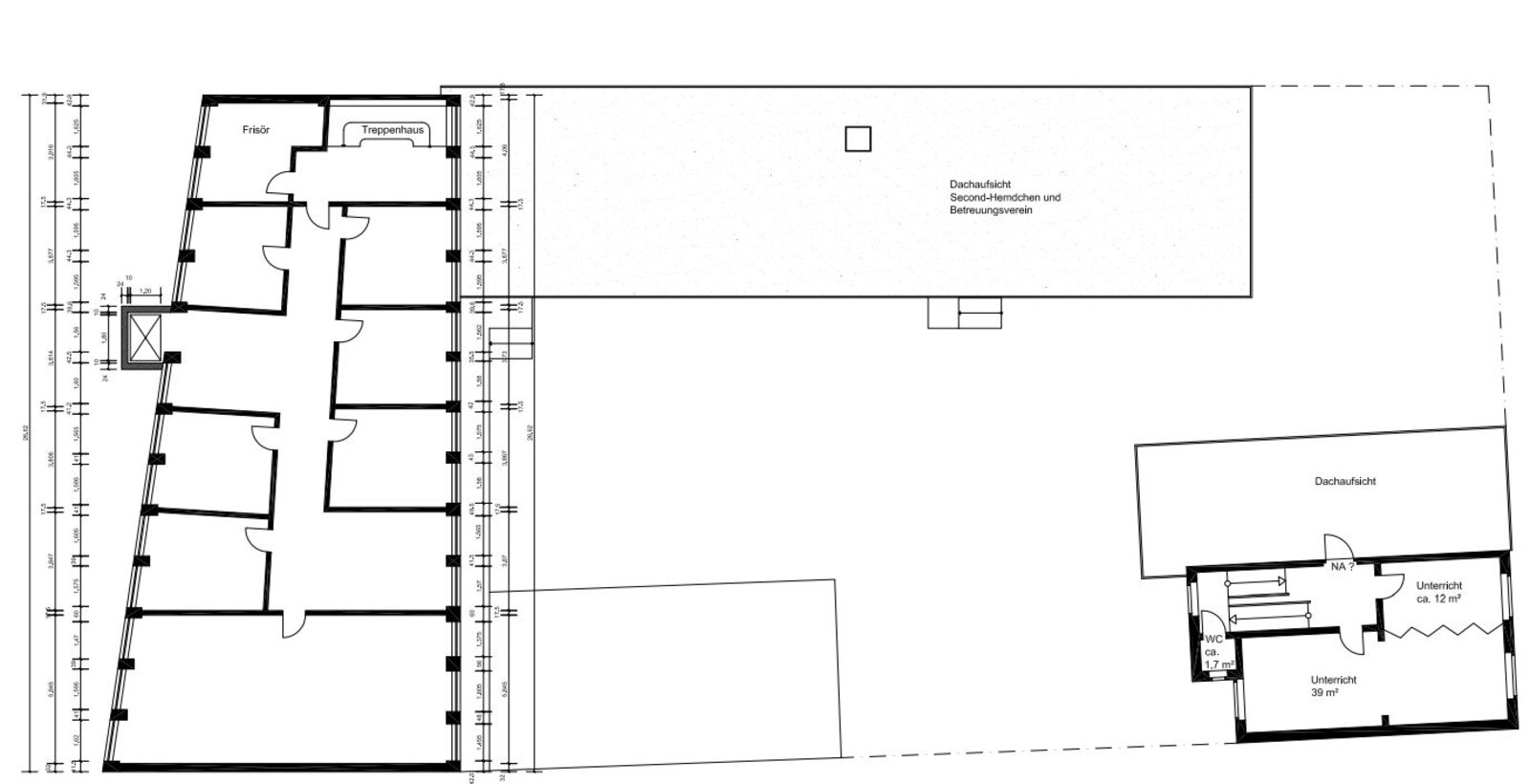 Grundriss 1. Obergeschoss des Gebäudes Kaiserring 12 in Wesel im heutigen Zustand