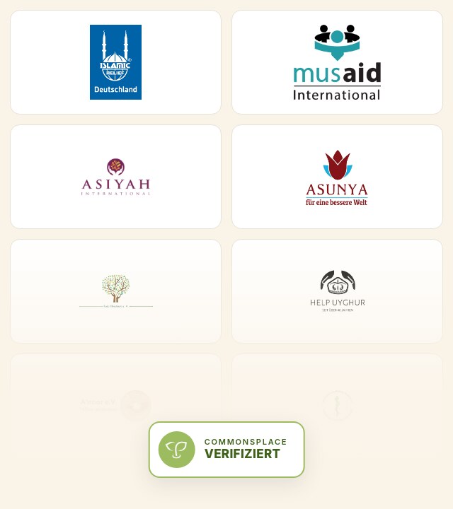 Logos der auf commonsplace verifizierten muslimischen Organisationen mit dem Siegel CP-verifiziert