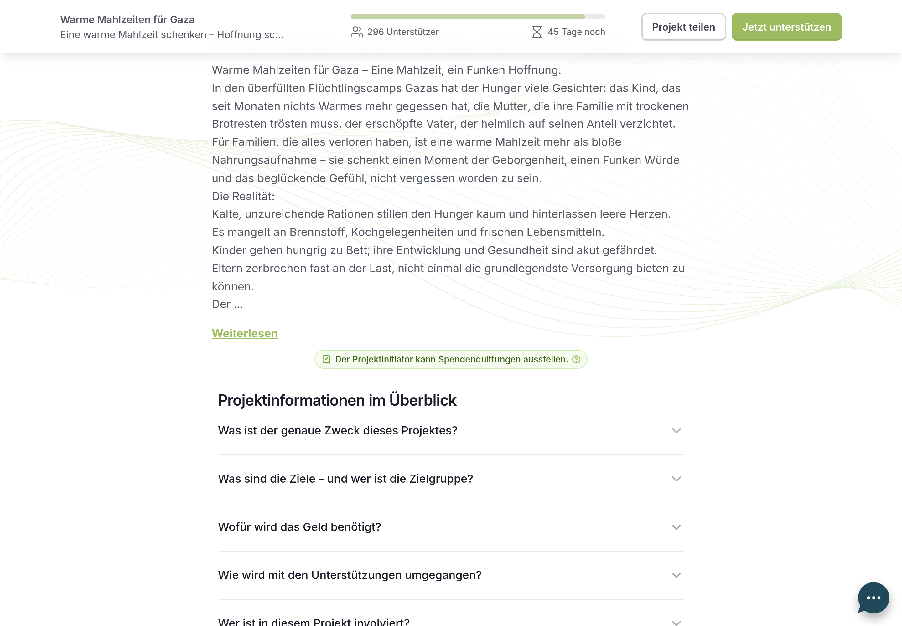 Abschnitt Projektinformationen im Überblick mit aufklappbaren Fragen