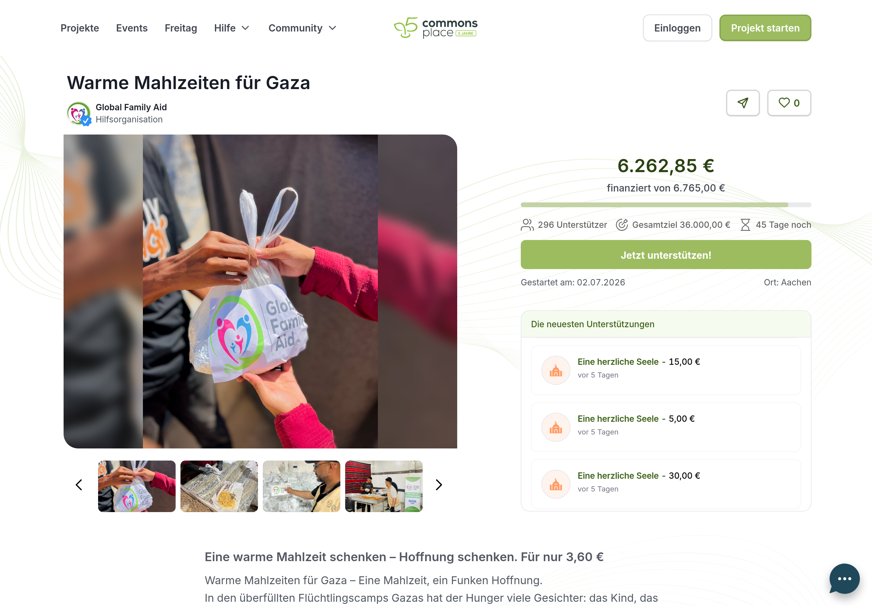 Neu gestaltete Projektseite auf commonsplace